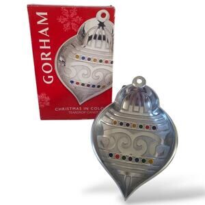 Gorham Christmas in Color Ornament Candy Trinket Dish NEW Teardrop Silver Decor